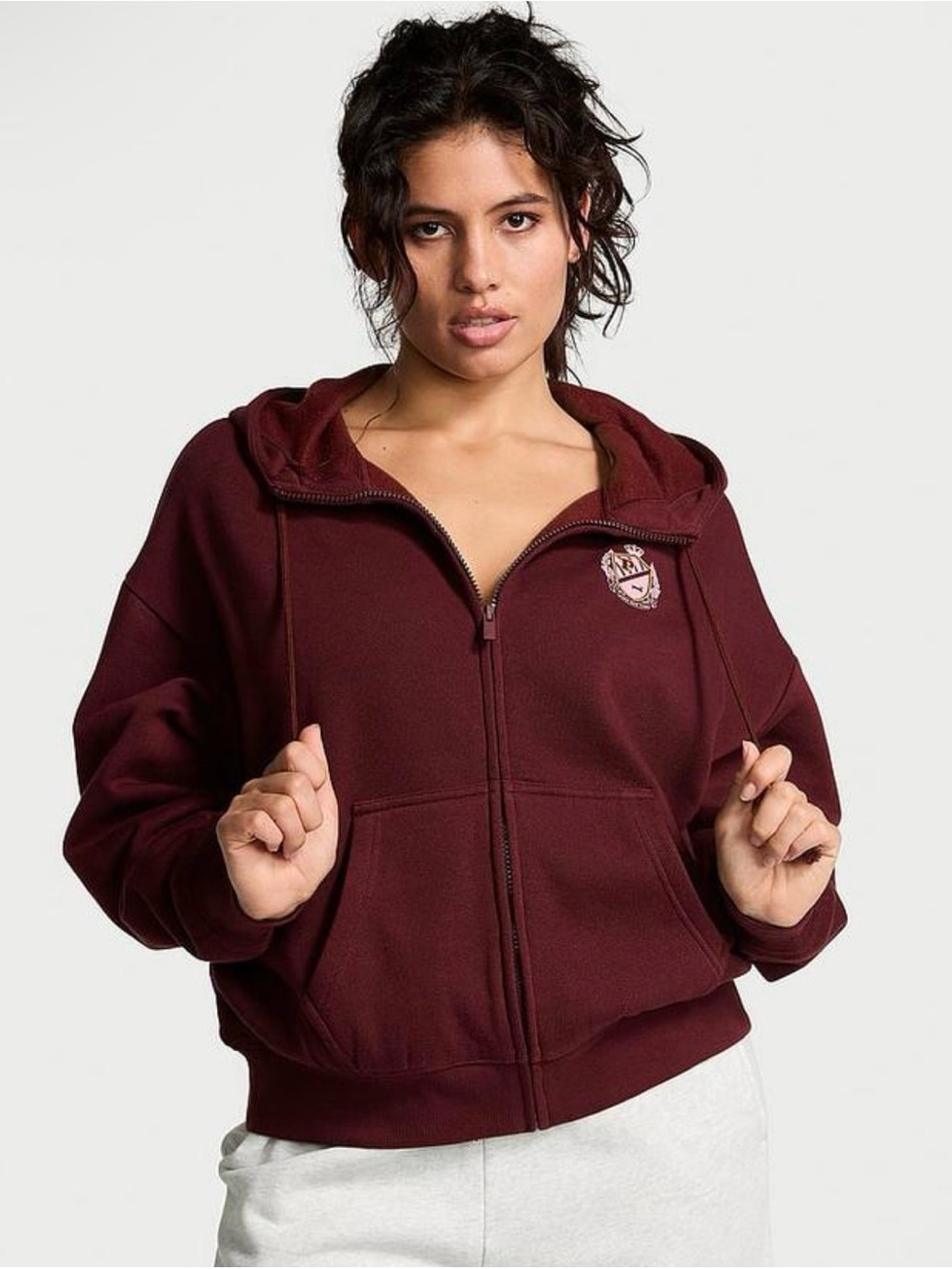 PINK Victoria’s Secret Ivy Fleece Zip Up Hoodie Burgundy & Pink
